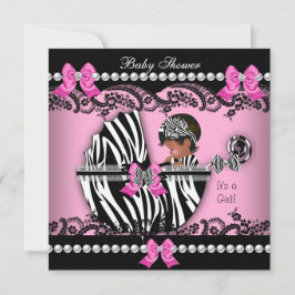 Convites Chuva de Bebê Menina Afro-Americana Zebra Rosa
