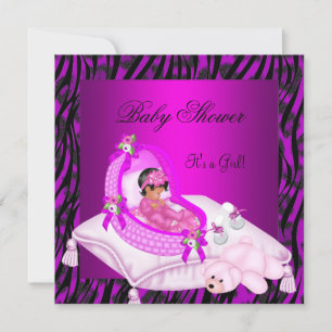 Convites Chuva de Bebê Menina Afro-Americana Zebra Rosa Que