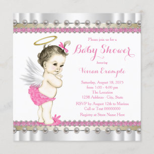 Convites Chuva de Bebê Menina Anjo Rosa