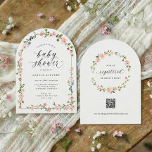 Chuva de Bebê Menina Arco Floral Aquarela Rosa