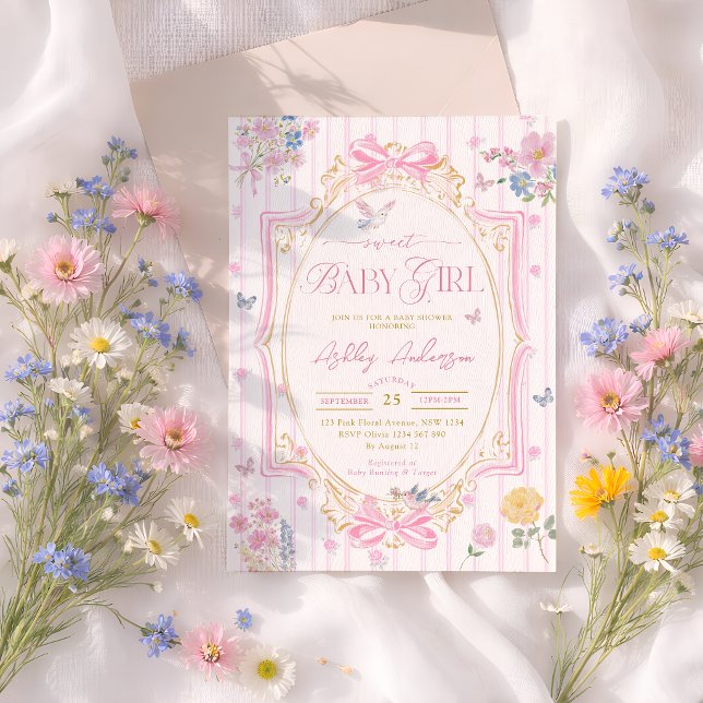 Convites Chuva de Bebê Menina Arco Floral Coquete (Criador carregado)
