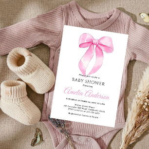 Convites Chuva de Bebê Menina Arco Rosa Chic Simples Elegan