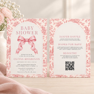 Convites Chuva de Bebê Menina Arco Rosa Toile Francês Tudo