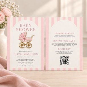 Convites Chuva de Bebê Menina Armação Rosa Tudo em Um
