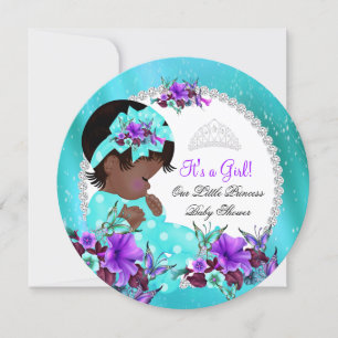 Convites Chuva de Bebê Menina Azul Turquesa Roxo Floral