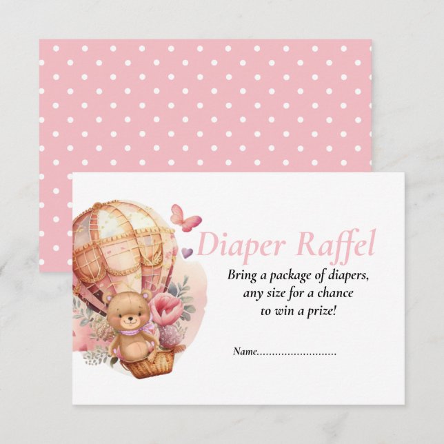Convites Chuva de Bebê Menina Balões Teddy Diaper Raffel (Frente/Verso)