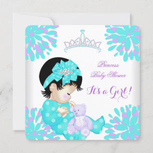Convites Chuva de Bebê Menina Bebê Doce Azul Turquesa e Urs