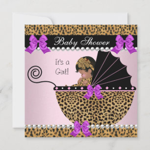 Convites Chuva de Bebê Menina Bebê Fofa Leopardo Roxo Rosa