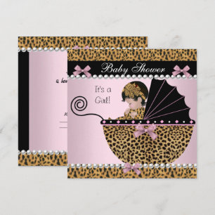 Convites Chuva de Bebê Menina Bebê Fofo Arco Leopardo Rosa