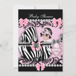Convites Chuva de Bebê Menina Bebê Fofo Rosa Zebra Renda 2