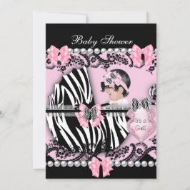 Convites Chuva de Bebê Menina Bebê Fofo Rosa Zebra Renda 2