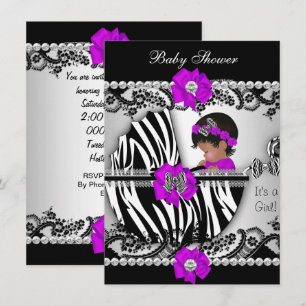 Convites Chuva de Bebê Menina Bebê Fofo Zebra Roxo Rosa Pre