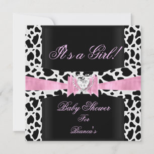 Convites Chuva de Bebê Menina Bebê Rosa Preto Branco Impres