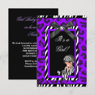 Convites Chuva de Bebê Menina Bebê Roxo Preto Zebra