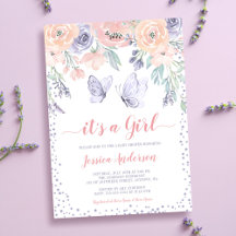 Chuva de Bebê Menina Borboleta Floral Rosa Roxo