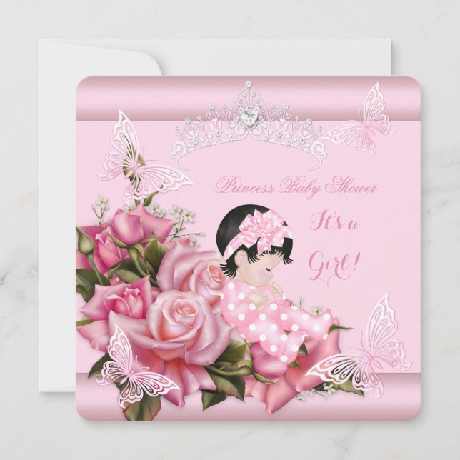 Convites Chuva de Bebê Menina Borboleta Rosa Bebê 3 (Frente)