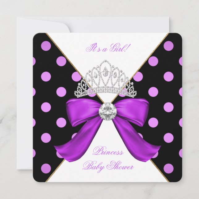 Convites Chuva de Bebê Menina Branco Roxo Princesa Bolinha (Frente)