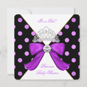 Convites Chuva de Bebê Menina Branco Roxo Princesa Bolinha