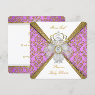Convites Chuva de Bebê Menina Branco Roxo Princesa Damasco