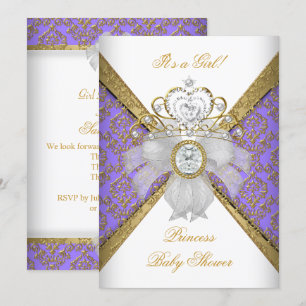 Convites Chuva de Bebê Menina Branco Roxo Princesa Damasco