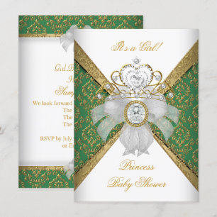 Convites Chuva de Bebê Menina Branco Verde Princesa Damasco