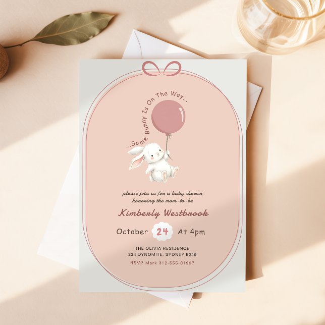 Convites Chuva de Bebê Menina Bunny Rosa (Criador carregado)