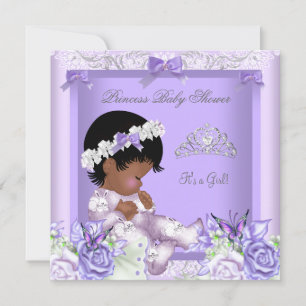 Convites Chuva de Bebê Menina Cinza Lavanda Afro-Americana 