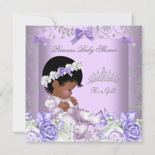 Convites Chuva de Bebê Menina Cinza Lavanda Afro-Americana