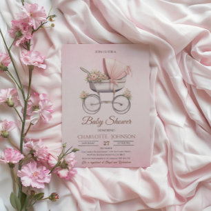 Convites Chuva de Bebê Menina Clássica Vintage Rosa