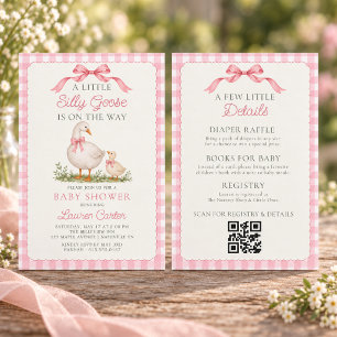 Convites Chuva de Bebê Menina Código QR Arco Rosa Goose Bob