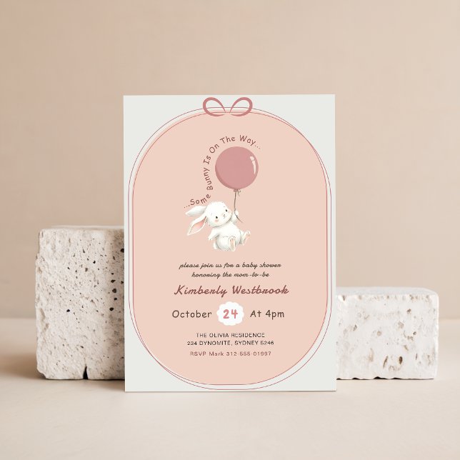 Convites Chuva de Bebê Menina Coelhinha Laço Rosa (Criador carregado)