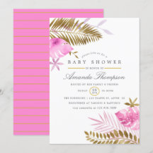 Chuva de Bebê Menina com Folhas Tropicais Rosa e D