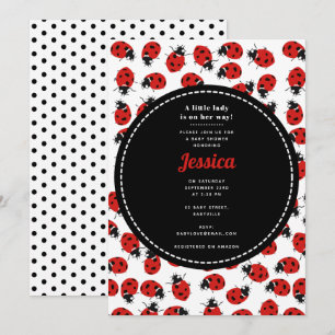 Convites Chuva de Bebê Menina com Joaninha Vermelha Fofa