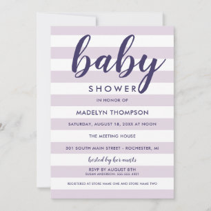 Convites Chuva de Bebê Menina com Listras de Lavanda Modern