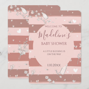 Convites Chuva de Bebê Menina com Moldura Circular de Listr