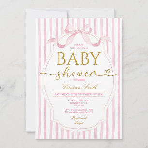 Convites Chuva de Bebê Menina Coquete Laço Rosa Elegante Li