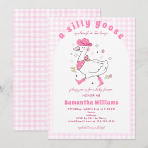 Convites Chuva de Bebê Menina Country Xadrez Gingham Silly