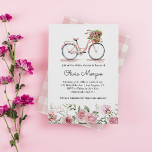 Convites Chuva de Bebê Menina de Bicicleta Rosa Vintage Fof