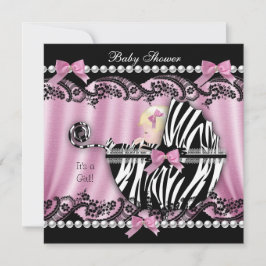 Convites Chuva de Bebê Menina de Cabelo Loiro Zebra Rosa 2