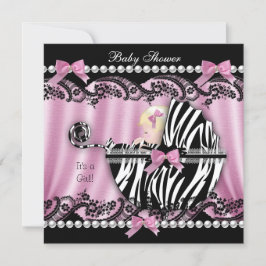 Convites Chuva de Bebê Menina de Cabelo Loiro Zebra Rosa 2
