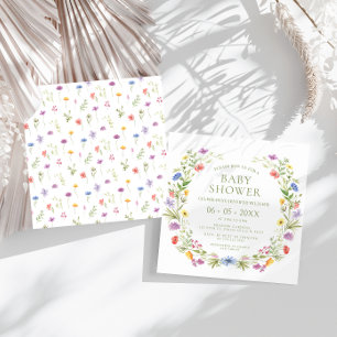 Convites Chuva de bebê menina de florzinha selvagem colorid