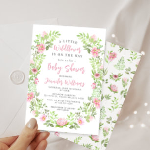 Convites Chuva de bebê menina de florzinha selvagem rosa ve