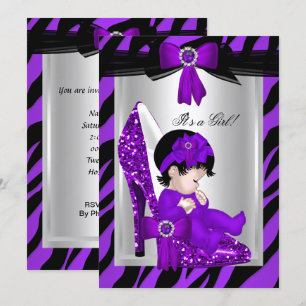 Convites Chuva de Bebê Menina de Saltos Altos Roxo Zebra
