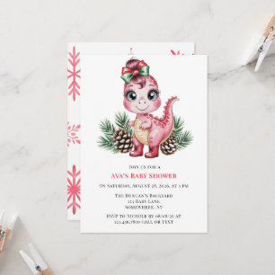 Convites Chuva de Bebê Menina Dinossauro Natal Rosa