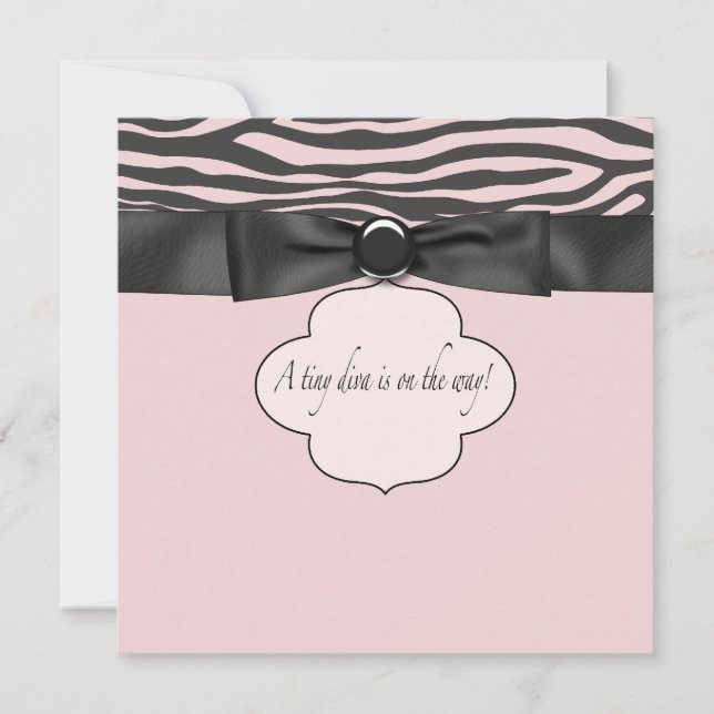 Convites Chuva de Bebê Menina Diva Zebra Rosa (Frente)