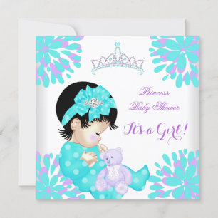 Convites Chuva de Bebê Menina Doce Bebê Azul Turquesa e Urs