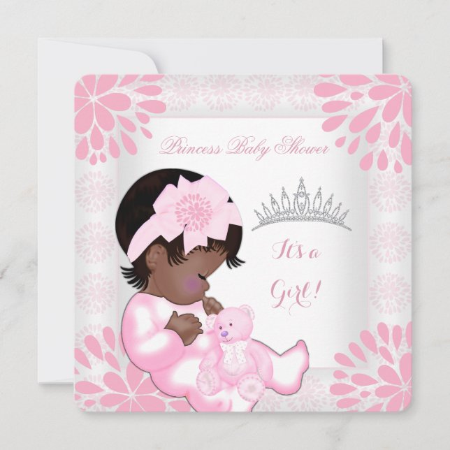 Convites Chuva de Bebê Menina Doce Bebê Pêssego Rosa Urso B (Frente)