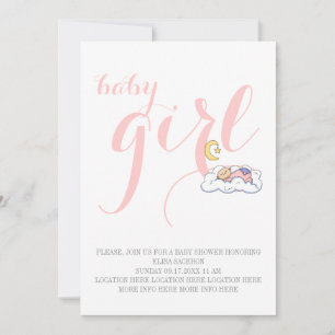 Convites Chuva de bebê menina dormindo texto elegante rosa