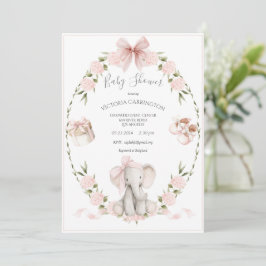 Convites Chuva de Bebê Menina Elefante Floral Hortênsias Ro