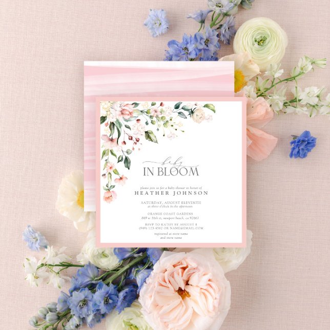 Convites Chuva de Bebê Menina em Flor Script Elegante Rosa (Criador carregado)